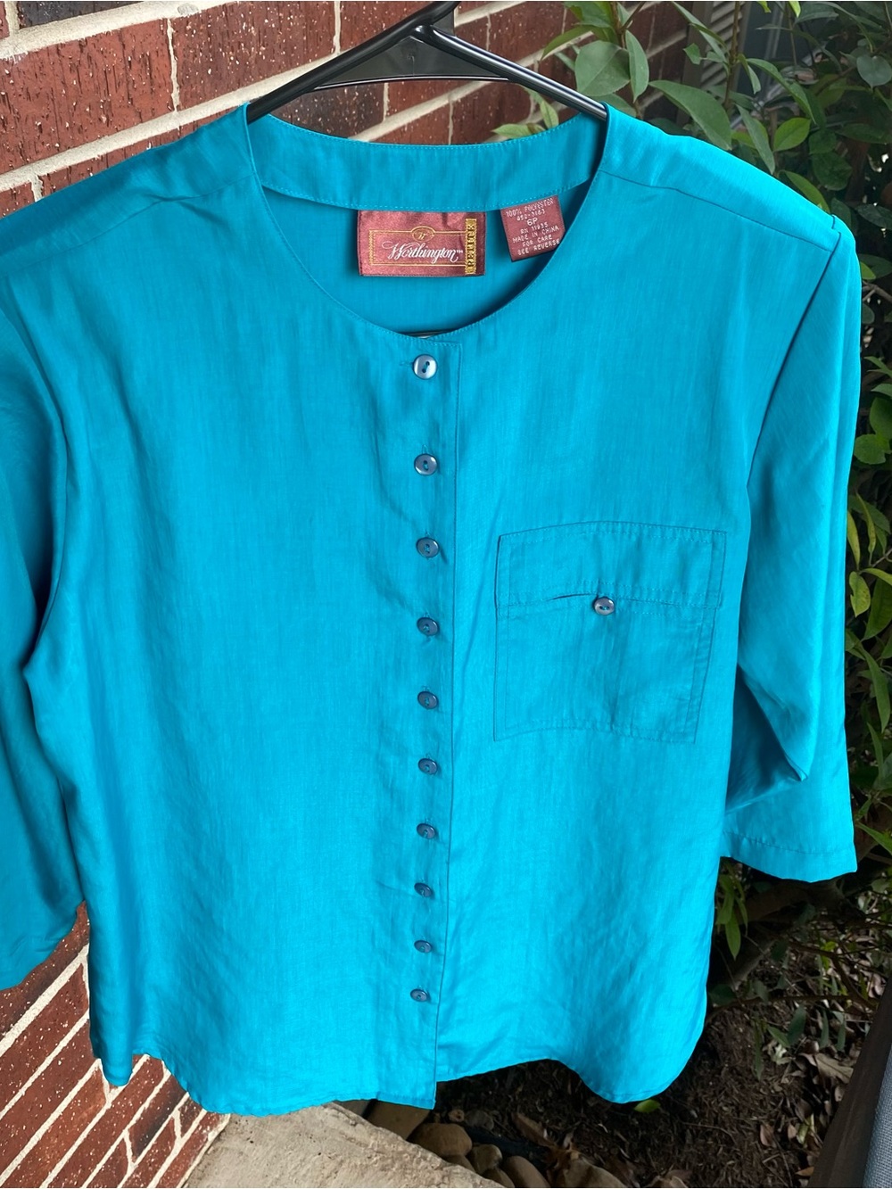 Worthington Teal Button-Front Women's Top